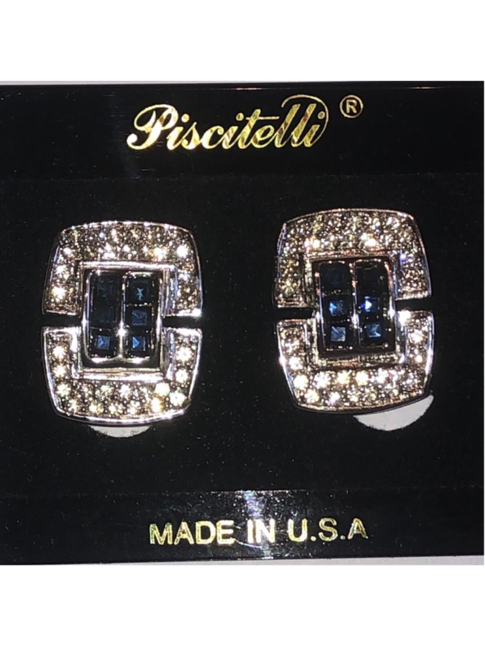 Piscitelli Silver Tone and Blue Vintage Clip On Earrings